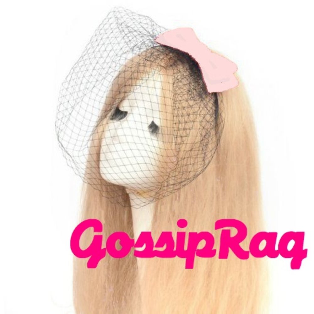 nwt new pink bow fascinator black veil headband